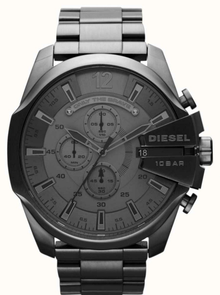 Men'S Diesel | Diesel Men'S Mega Chief Black Steel Watch