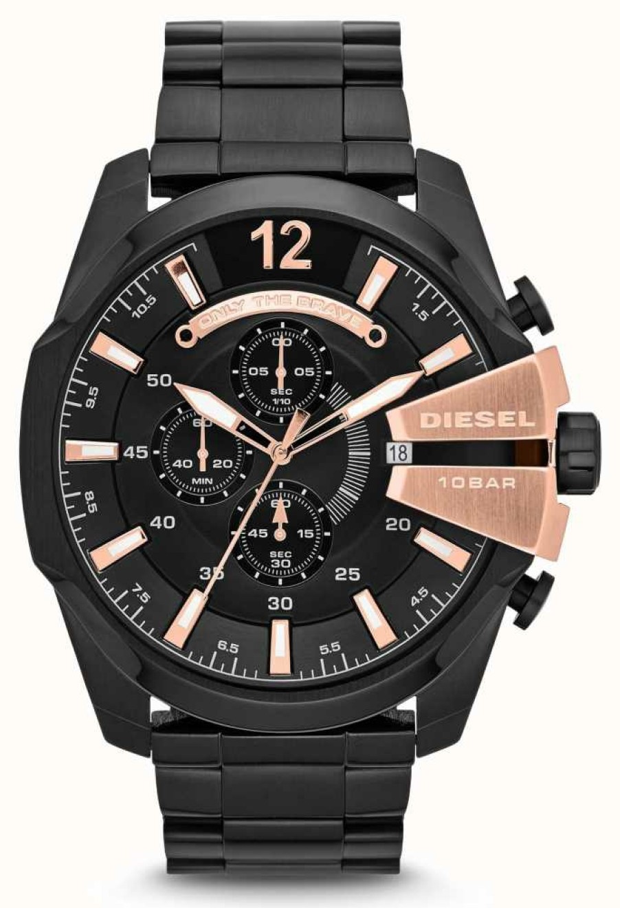 Men'S Diesel | Diesel Men'S Mega Chief Black Ion Plate & Rose Gold Watch