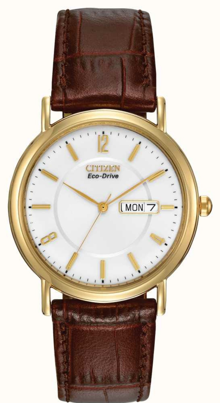 Men'S Citizen | Citizen Eco-Drive Brown Leather Strap Watch