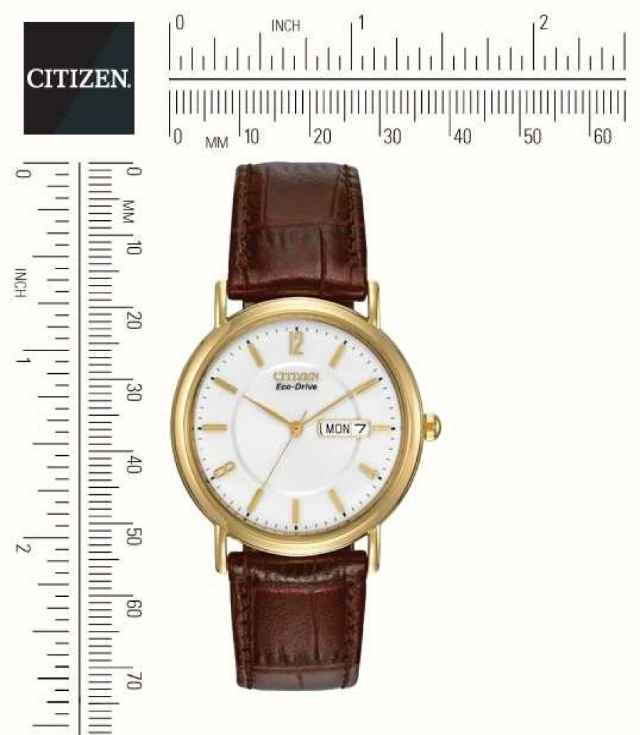 Men'S Citizen | Citizen Eco-Drive Brown Leather Strap Watch