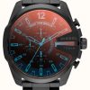 Men'S Diesel | Diesel Men'S Mega Chief Black Ip Steel Iridescent Watch