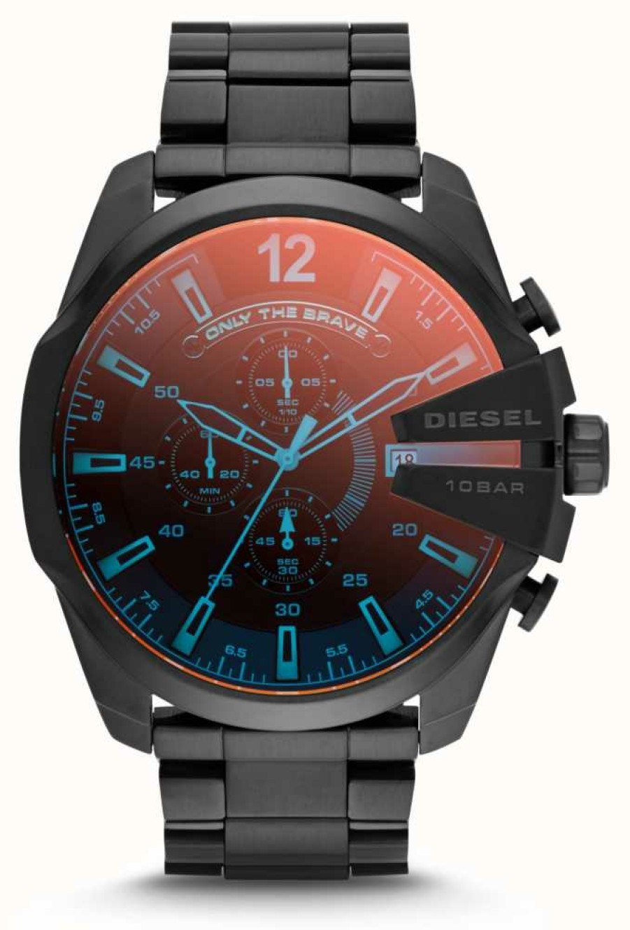 Men'S Diesel | Diesel Men'S Mega Chief Black Ip Steel Iridescent Watch