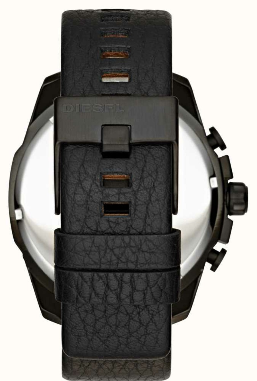 Men'S Diesel | Diesel Men'S Mega Chief Black Ip Steel Black Leather Iridescent Watch