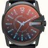 Men'S Diesel | Diesel Men'S Iridescent Crystal Black Leather Strap Watch