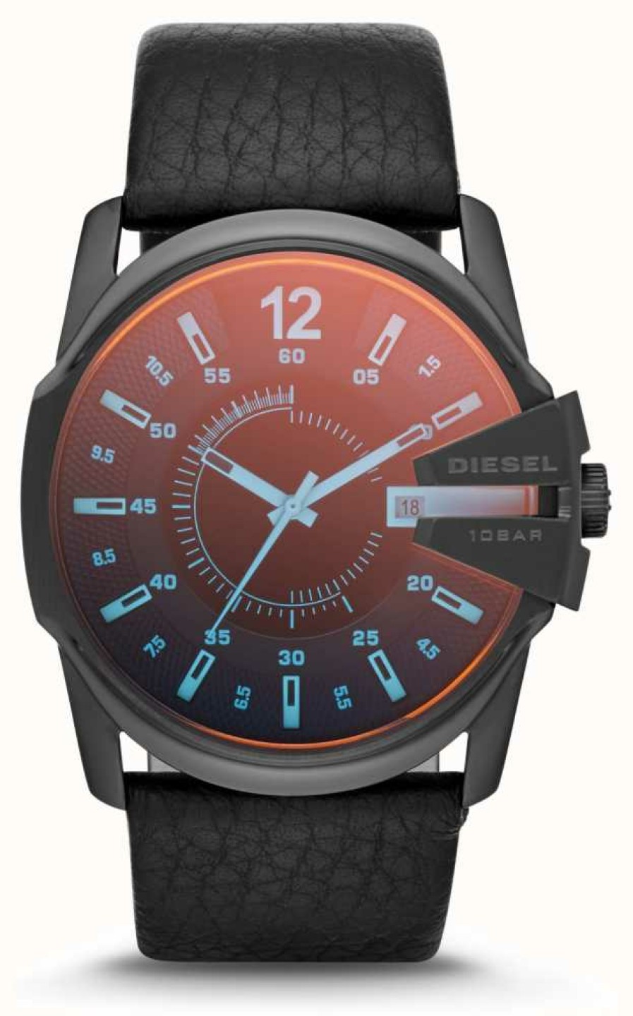 Men'S Diesel | Diesel Men'S Iridescent Crystal Black Leather Strap Watch