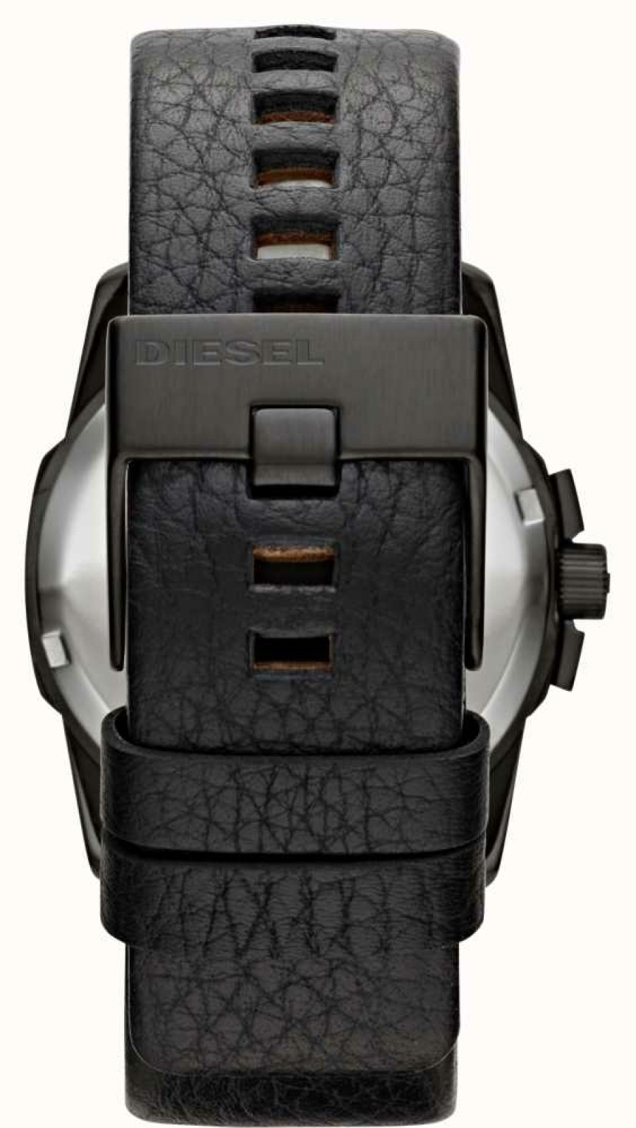 Men'S Diesel | Diesel Men'S Iridescent Crystal Black Leather Strap Watch