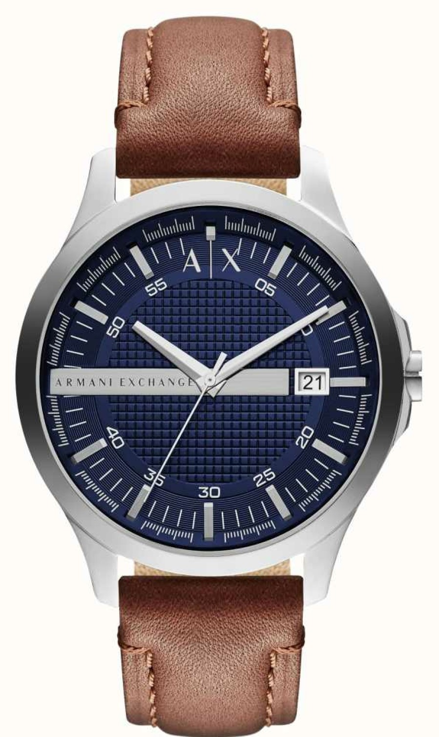 Men'S Armani Exchange | Armani Exchange Men'S | Blue Textured Dial | Brown Leather Strap