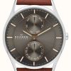 Men'S Skagen | Skagen Men'S Holst Brown Leather Strap Watch