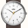 Men'S Braun | Braun Men'S White Dial Brown Leather Strap Watch