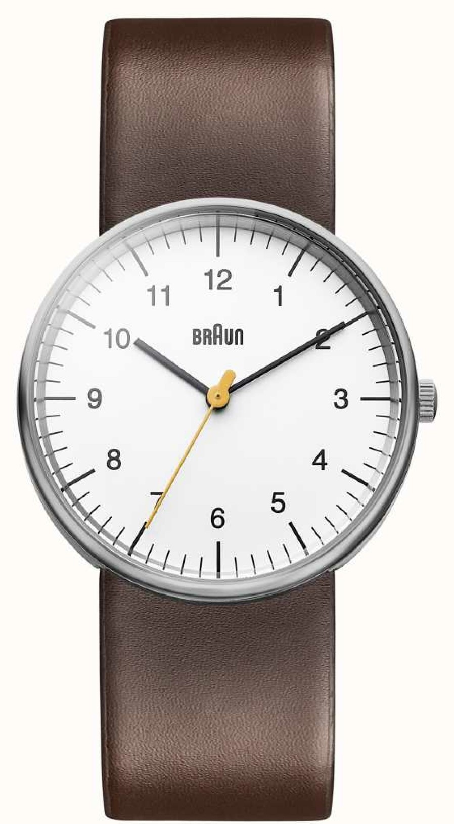 Men'S Braun | Braun Men'S White Dial Brown Leather Strap Watch