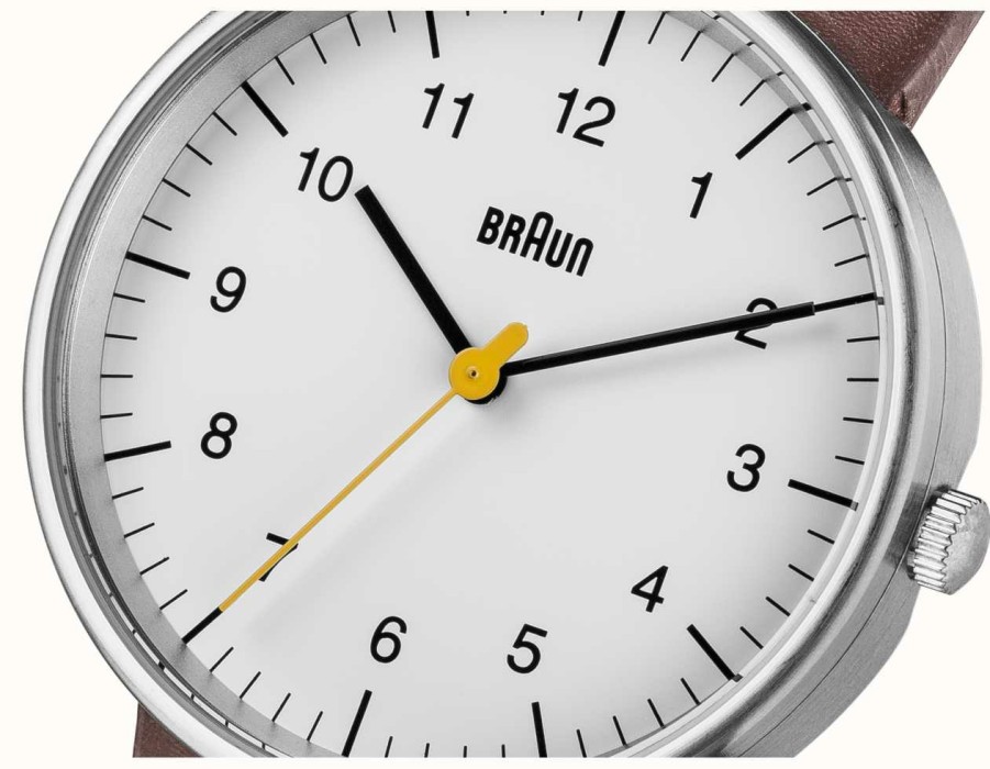 Men'S Braun | Braun Men'S White Dial Brown Leather Strap Watch