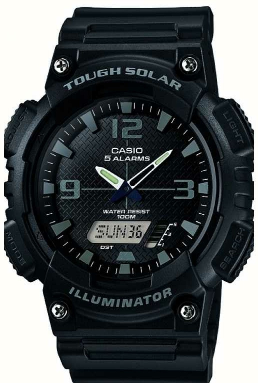 Men'S Casio | Casio Men'S Five Alarm Solar Powered Illuminator Black