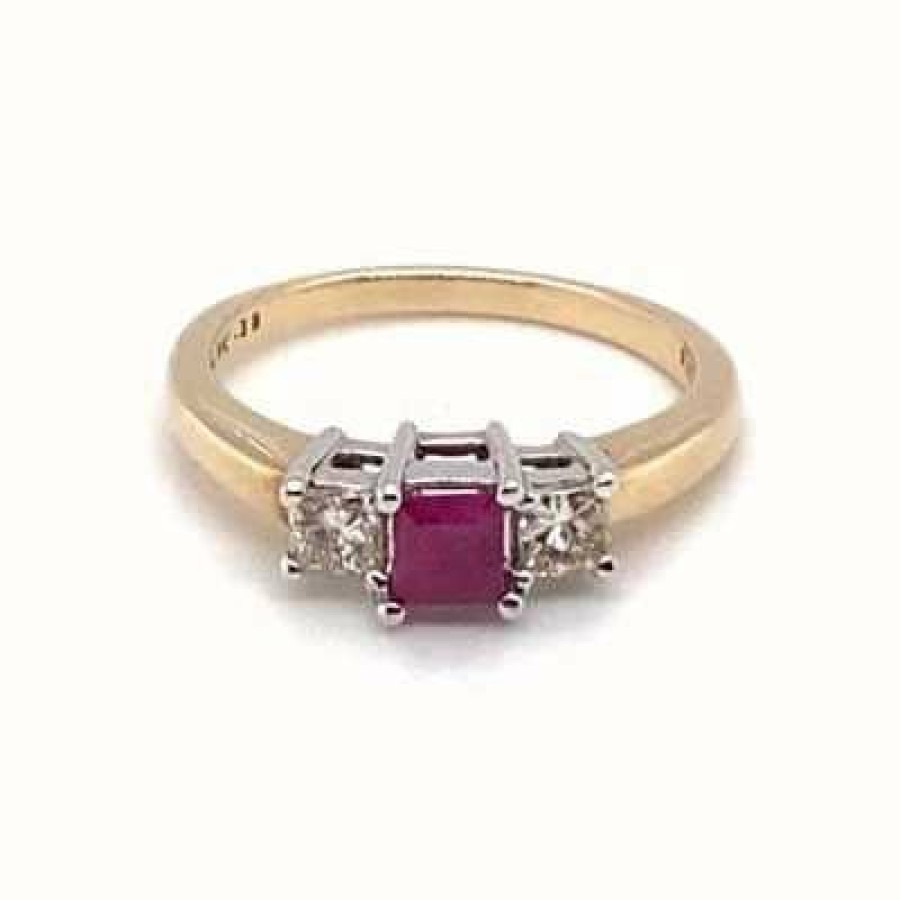 Jewelry James Moore | James Moore 9Ct Yellow Gold Ruby Diamond 0.35Pt Ring