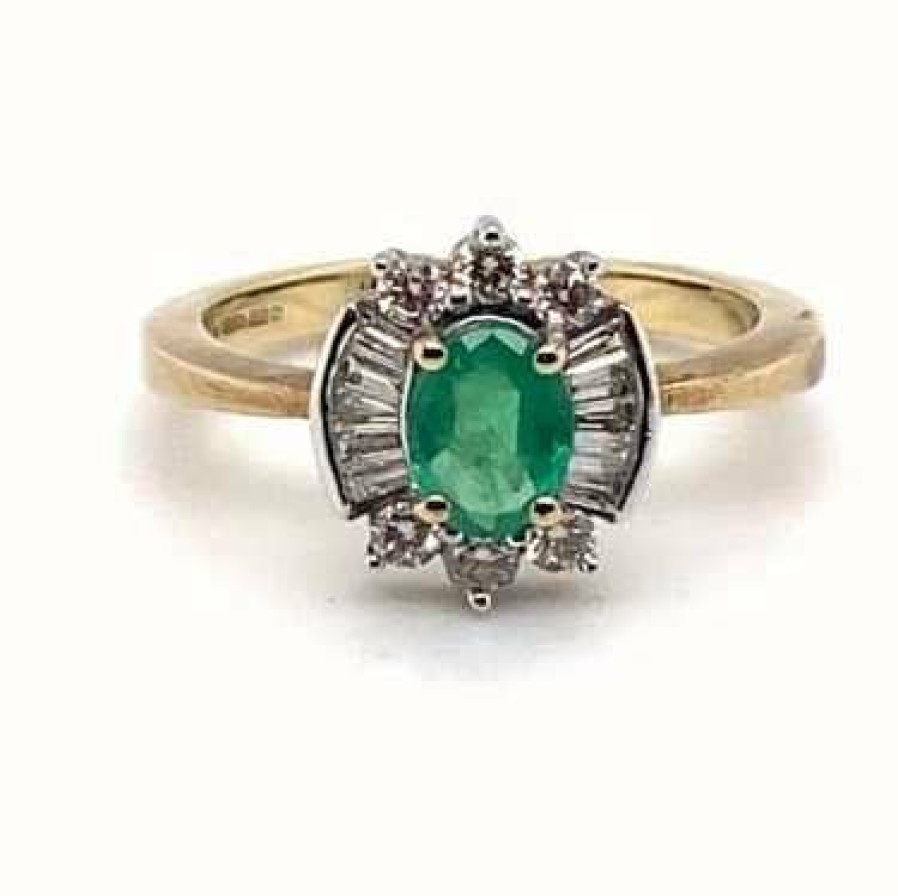 Jewelry James Moore | James Moore 9Ct Yellow Gold Emerald Diamond Ring