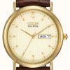 Men'S Citizen | Citizen Men'S Brown Strap Champagne Dial Watch