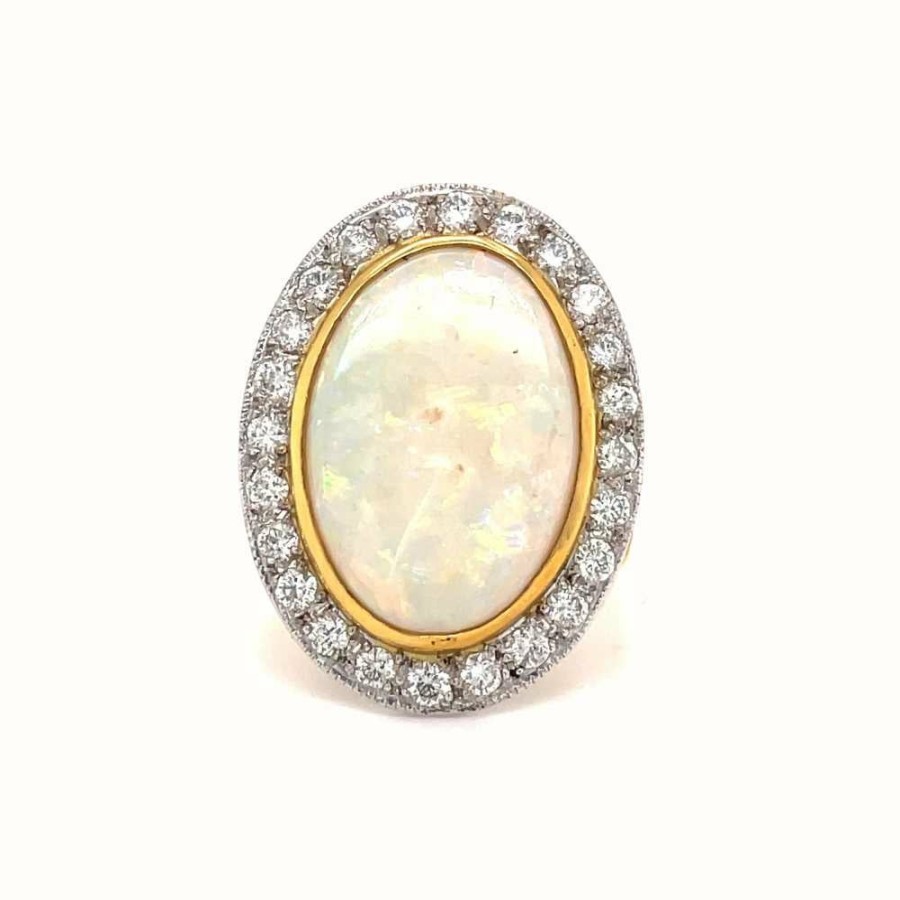 Jewelry James Moore | James Moore 18K Yellow Gold Opal Diamond 0.80Ct Ring