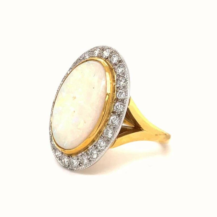 Jewelry James Moore | James Moore 18K Yellow Gold Opal Diamond 0.80Ct Ring