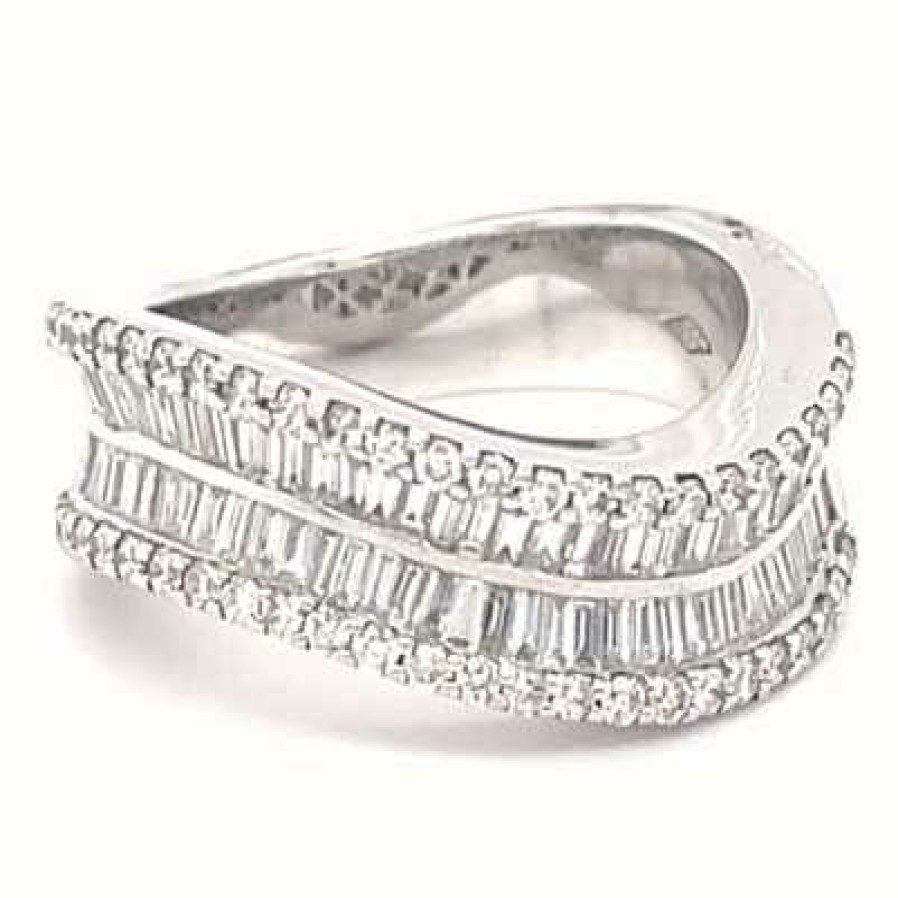 Jewelry James Moore | James Moore 18K White Gold Wave Sty Bagette Diamond Ring