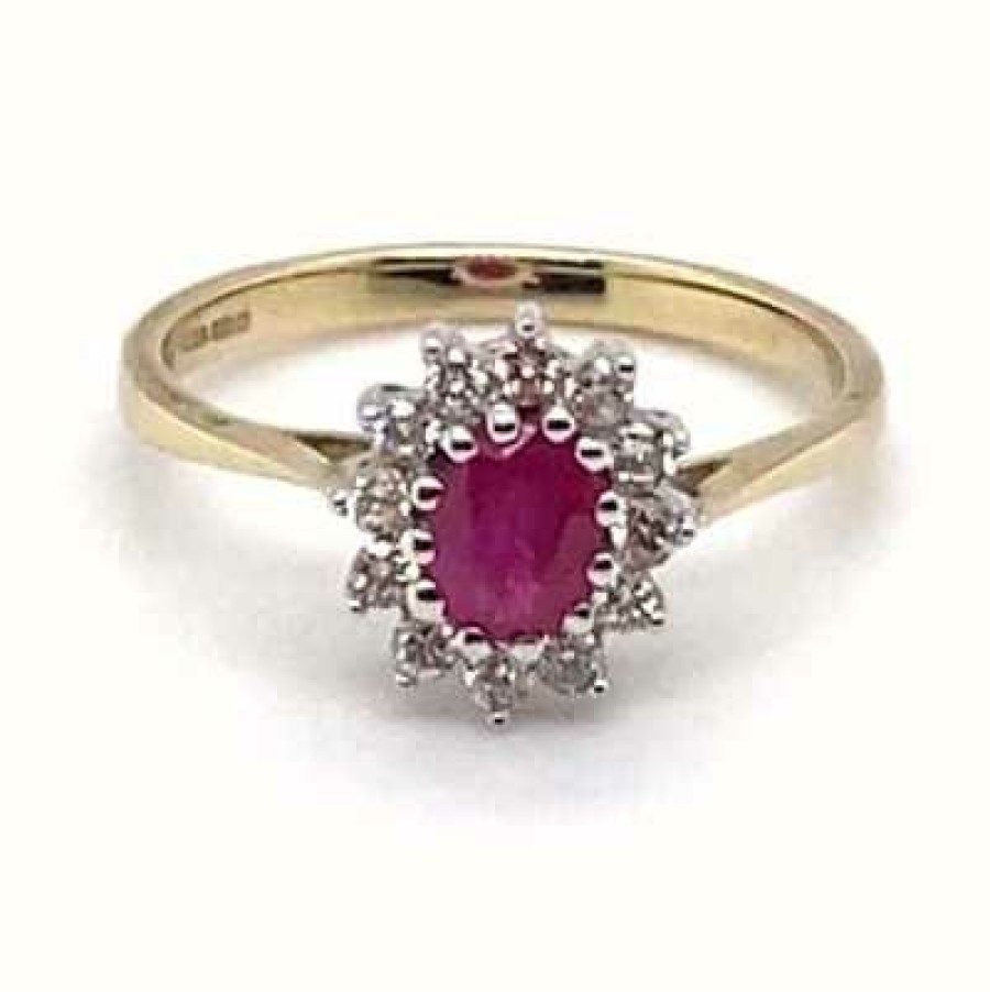 Jewelry James Moore | James Moore 9K Yellow Gold 0.21Ct Diamond Ruby Ring