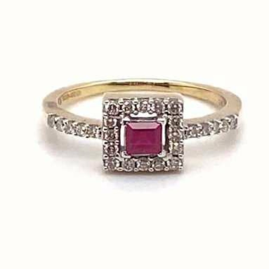 Jewelry James Moore | James Moore 9Ct Yellow Gold Diamond Ruby Ring