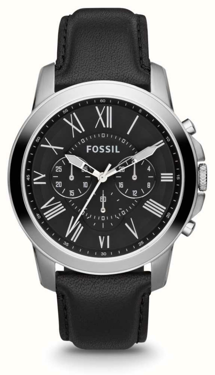 Men'S Fossil | Fossil Men'S Grant | Black Dial | Black Leather Strap