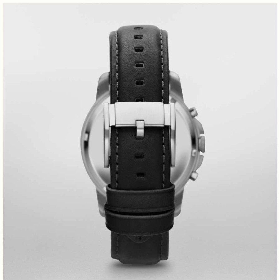 Men'S Fossil | Fossil Men'S Grant | Black Dial | Black Leather Strap