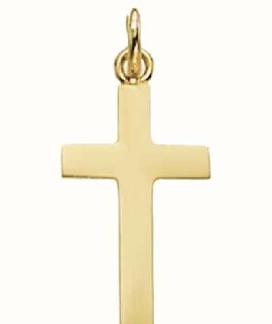 Jewelry James Moore | James Moore Th 9K Yellow Gold Solid Flat Cross Pendant