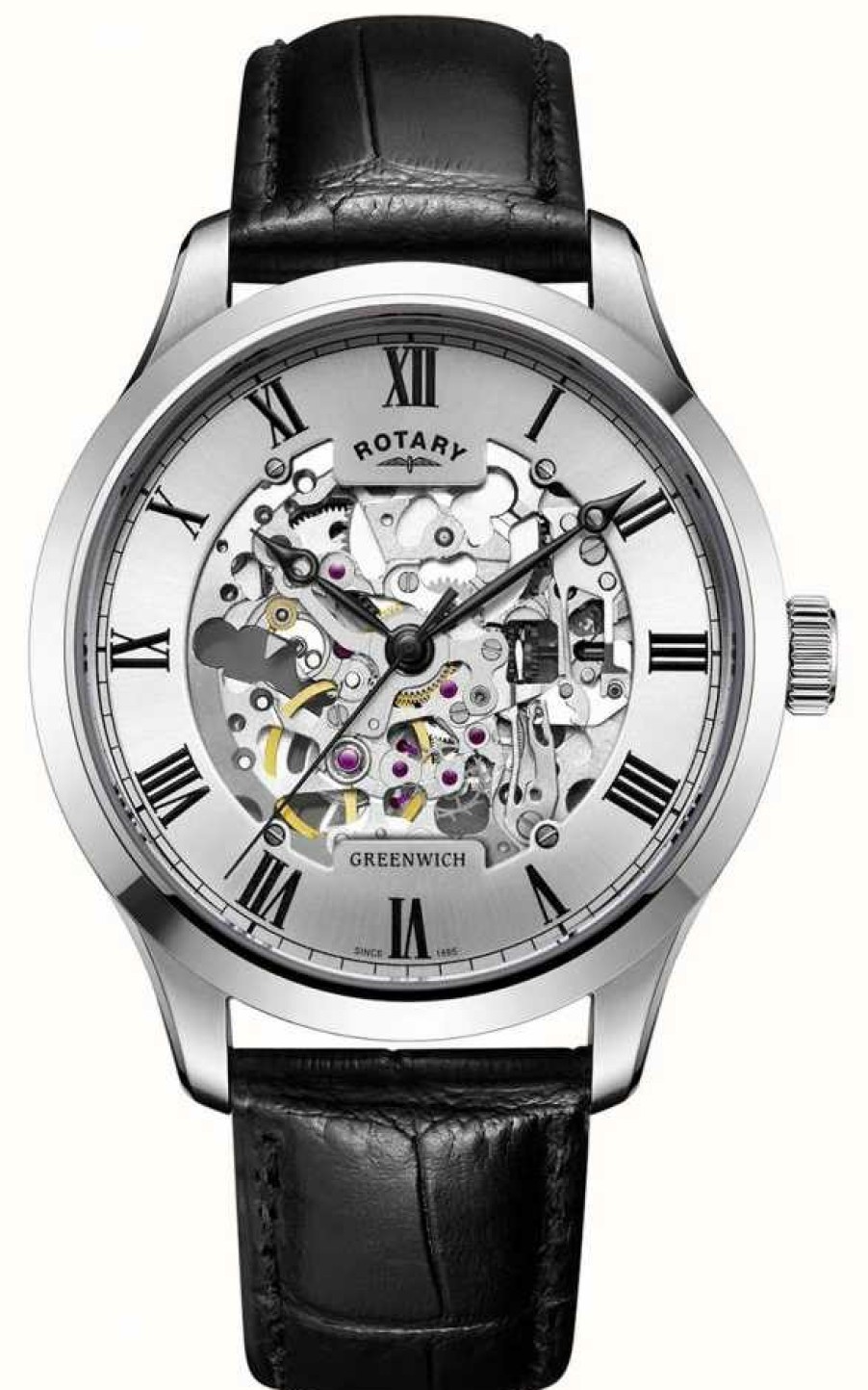 Men'S Rotary | Rotary Men'S Skeleton Automatic Leather