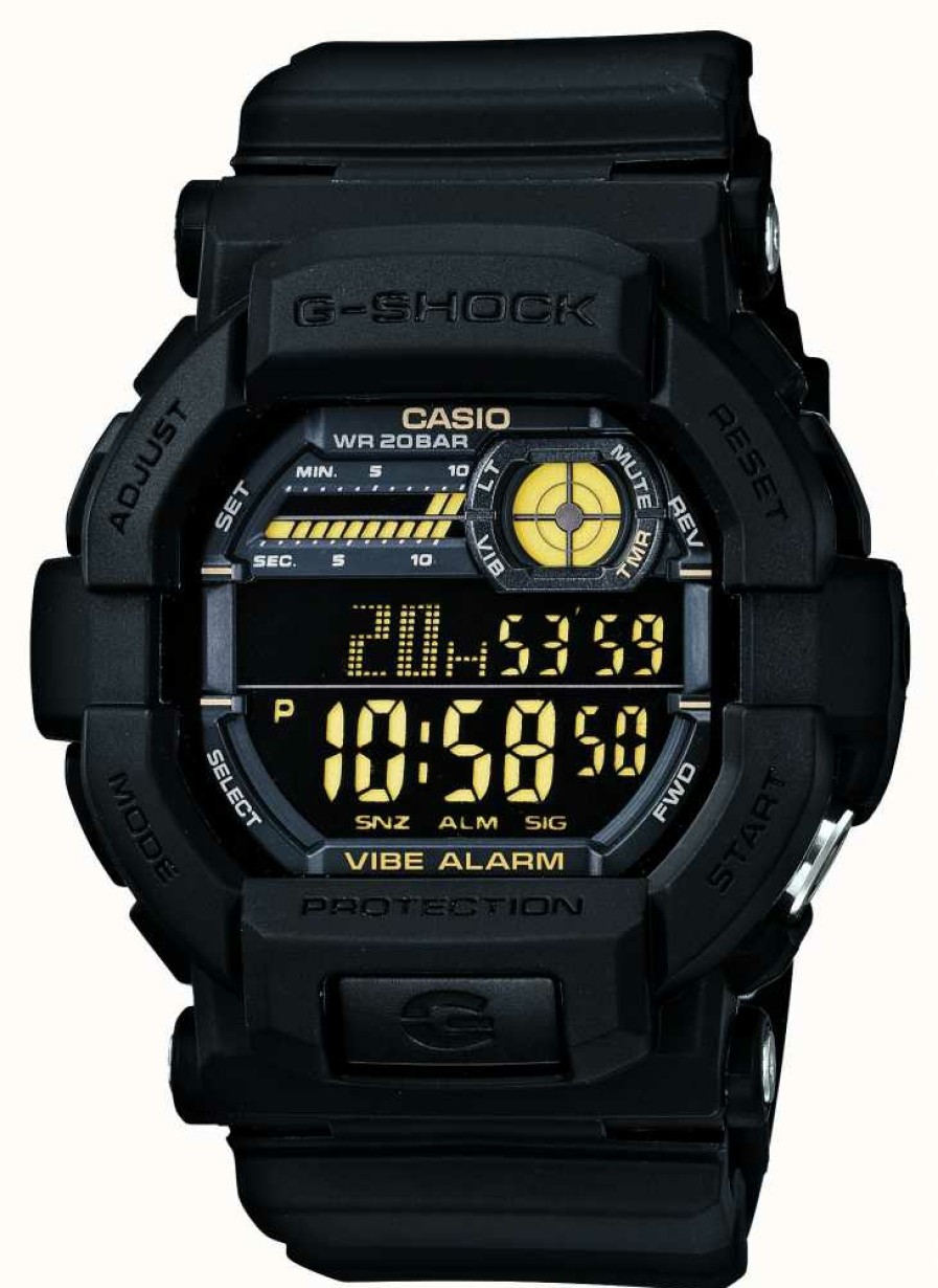 Men'S Casio | Casio G-Shock Vibrating 5 Alarm Watch Black Yellow