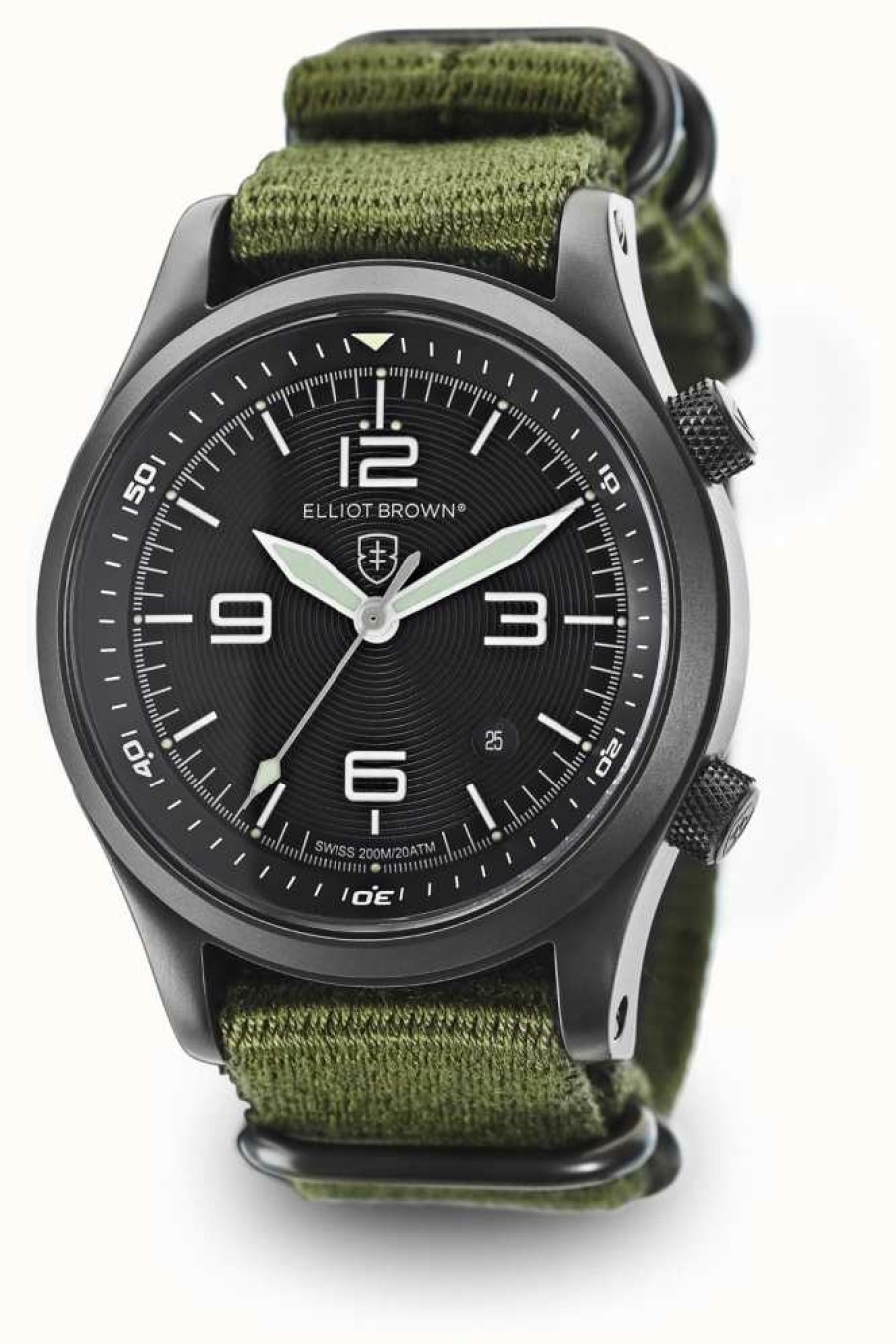 Men'S Elliot Brown | Elliot Brown Men'S Canford Green Nylon Strap Black Dial