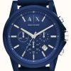 Men'S Armani Exchange | Armani Exchange Men'S | Blue Chronograph Dial | Blue Silicone Strap