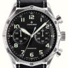 Men'S Junghans | Junghans Men'S Meister Pilot Black Leather Strap