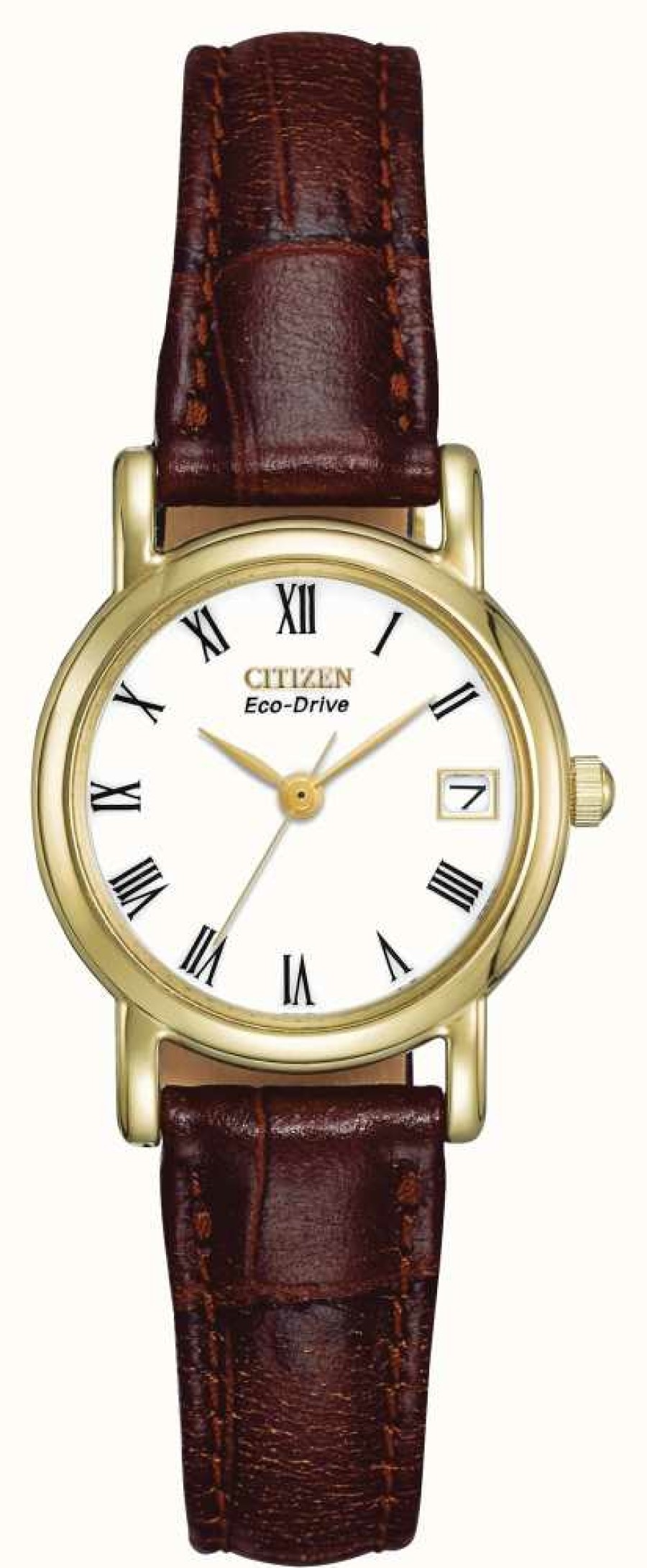 Women'S Citizen | Citizen Women'S White Dial Brown Leather Strap