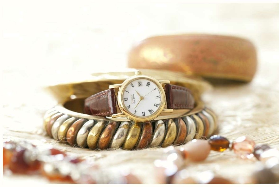 Women'S Citizen | Citizen Women'S White Dial Brown Leather Strap