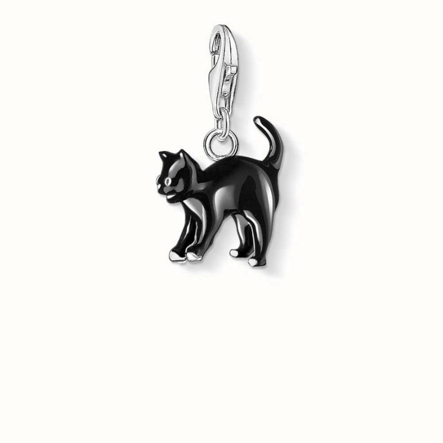 Jewelry Thomas Sabo Jewellery | Thomas Sabo Cat Charm Black 925 Sterling Silver Cold Enamel