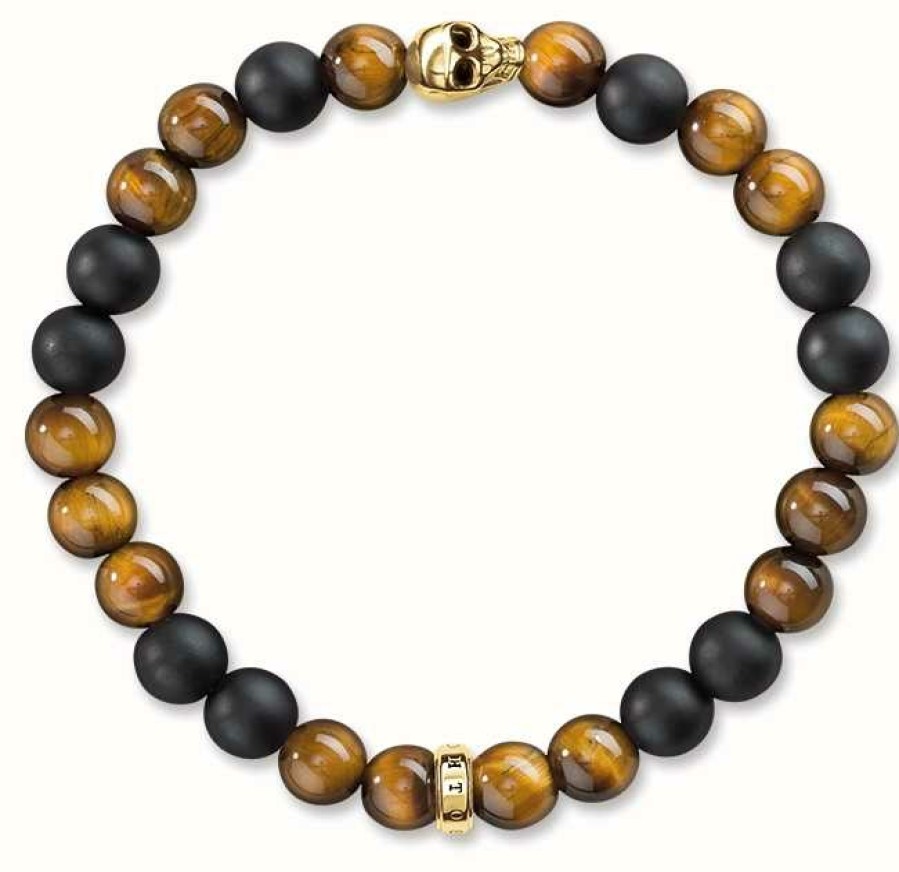 Jewelry Thomas Sabo Jewellery | Thomas Sabo Bracelet 17Cm Brown 925 Sterling Silver Gold Plated Yellow Gold/ Tiger'S Eye/ Obsidian