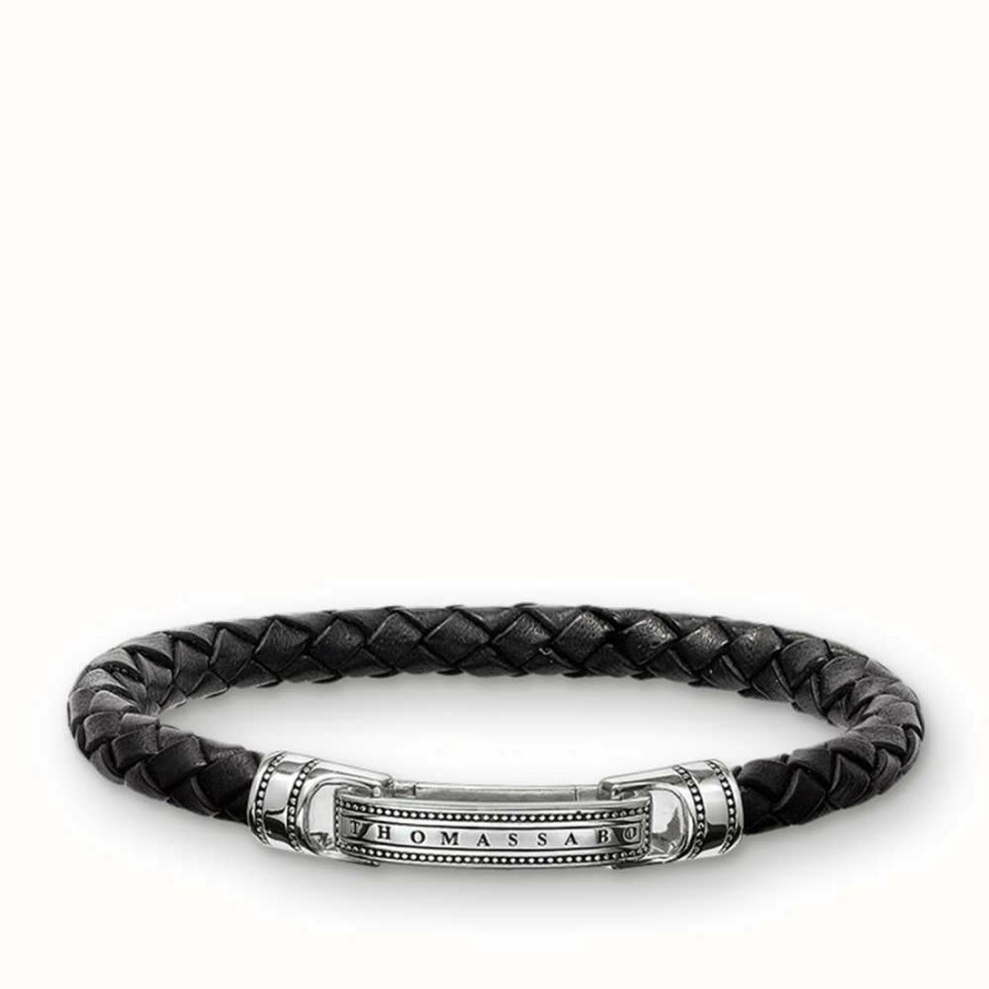 Jewelry Thomas Sabo Jewellery | Thomas Sabo Leather Bracelet 21Cm Black 925 Sterling Silver Rhodium Plating/ Leather