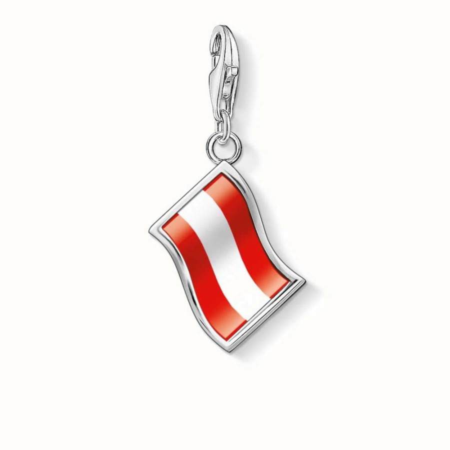 Jewelry Thomas Sabo Jewellery | Thomas Sabo Flag Charm Red 925 Sterling Silver/ Cold Enamel Transparent/ Inlay