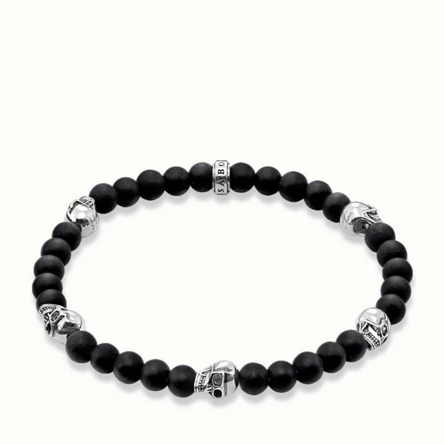 Jewelry Thomas Sabo Jewellery | Thomas Sabo Bracelet 19Cm Black 925 Sterling Silver/ Obsidian