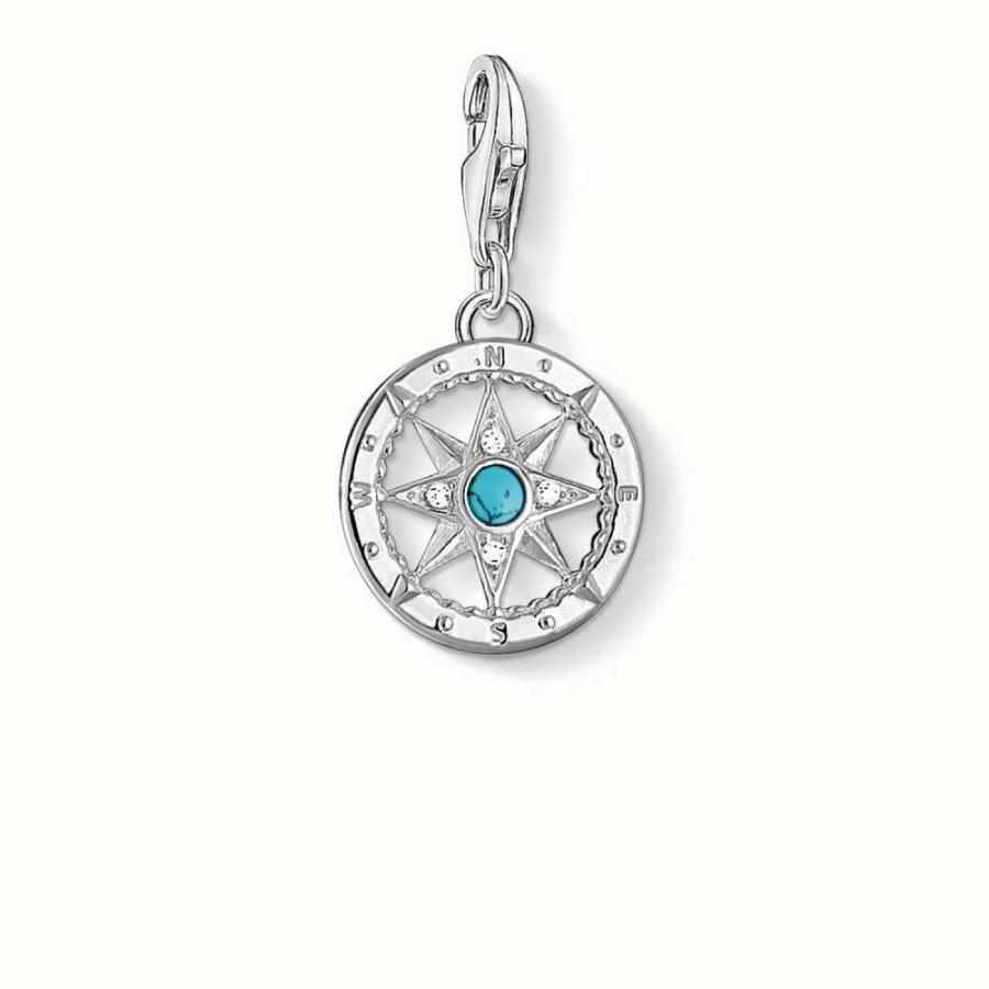 Jewelry Thomas Sabo Jewellery | Thomas Sabo Compass Charm Turquoise 925 Sterling Silver/ Simulated Turquoise/ Zirconia