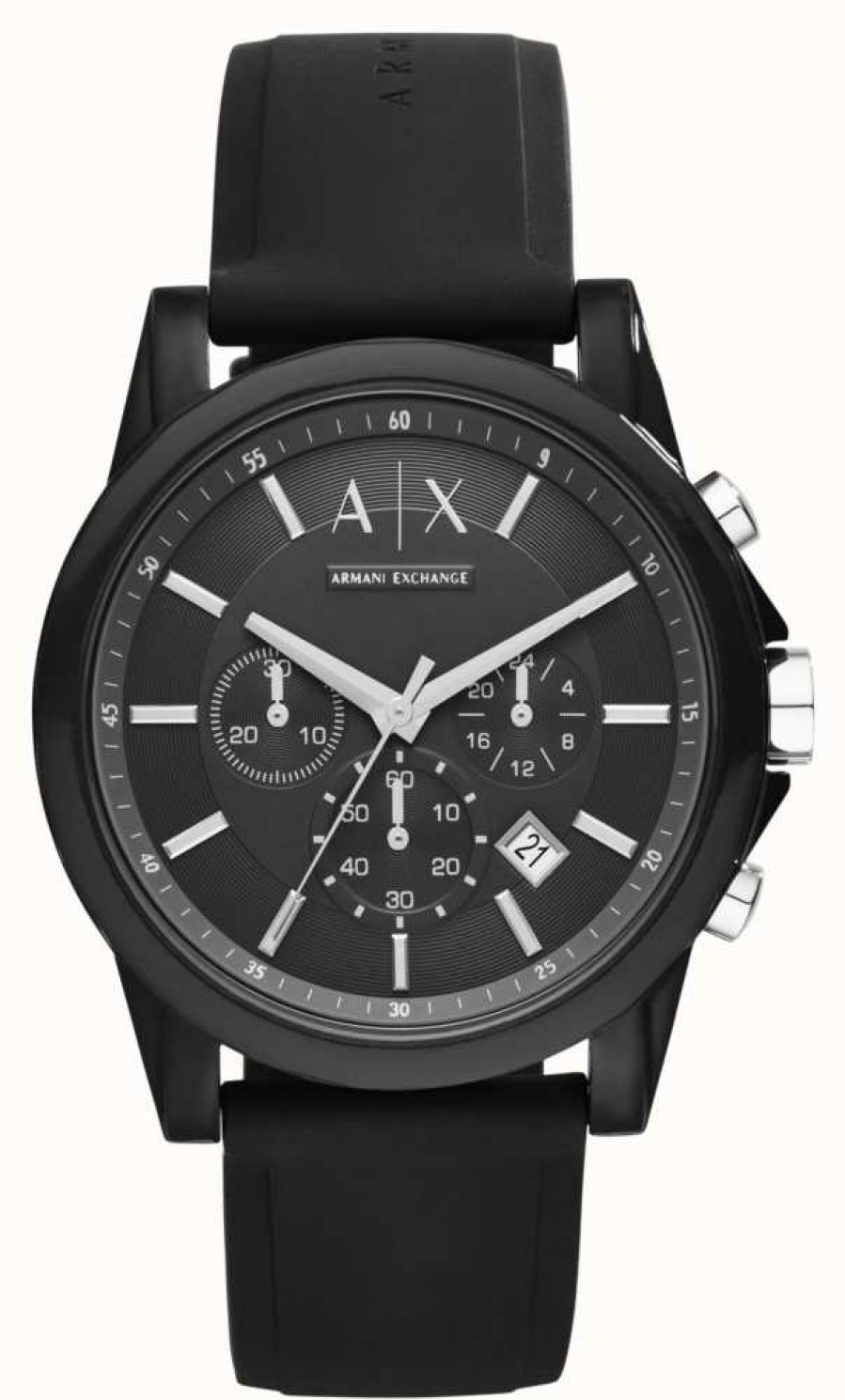 Men'S Armani Exchange | Armani Exchange Men'S Black Chronograph Dial | Black Silicone Strap