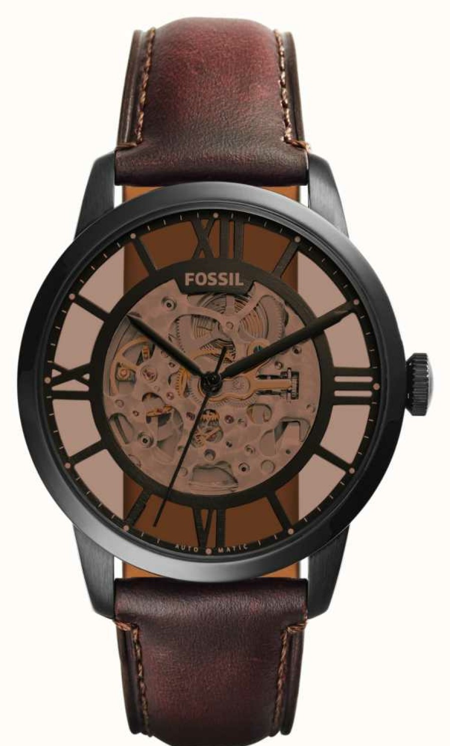 Men'S Fossil | Fossil Men'S Townsman Automatic | Brown Skeleton Dial | Brown Leather Strap