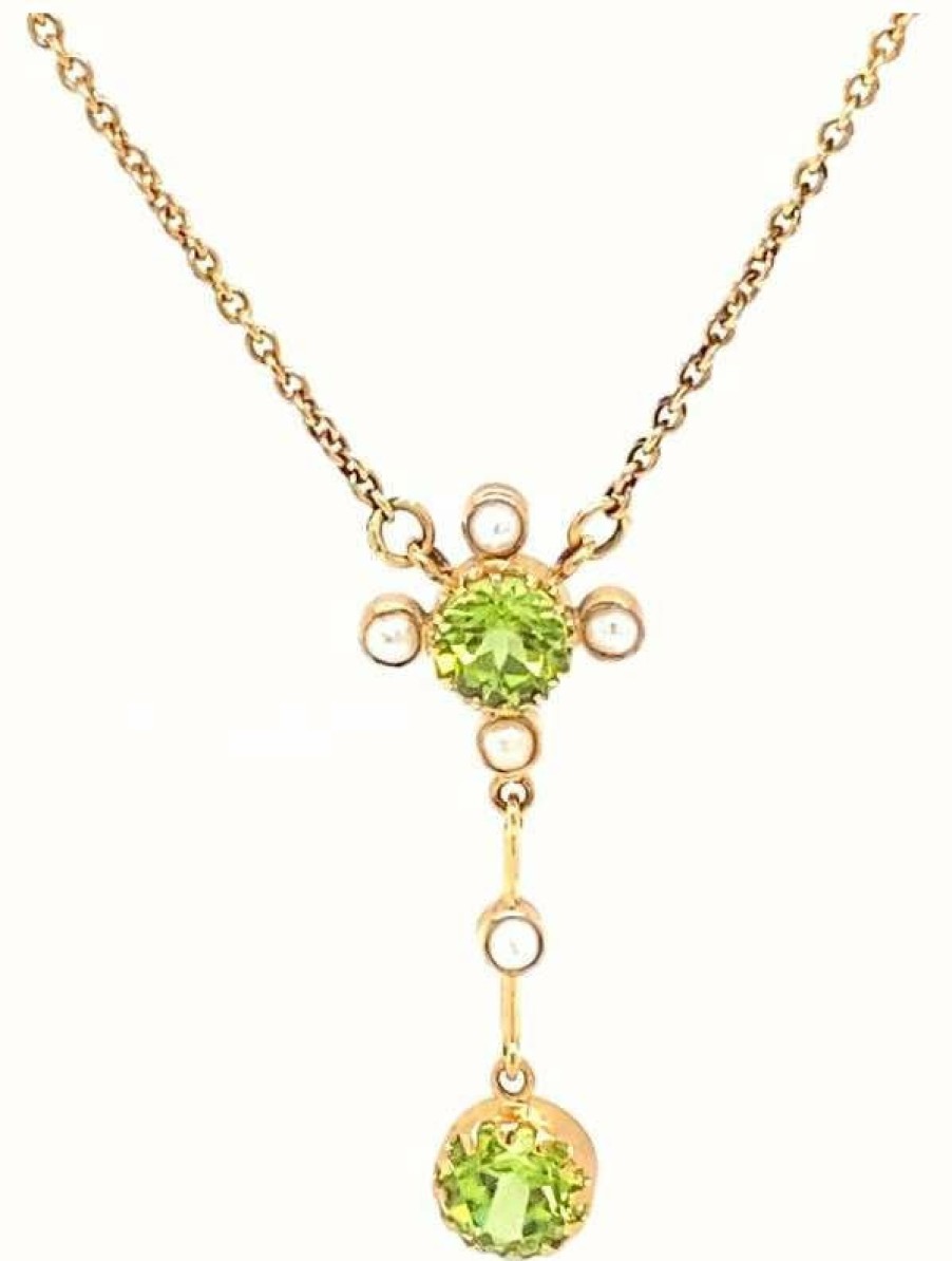 Jewelry James Moore | Lois Jewellery 9K Yellow Gold Peridot Pearl Necklace