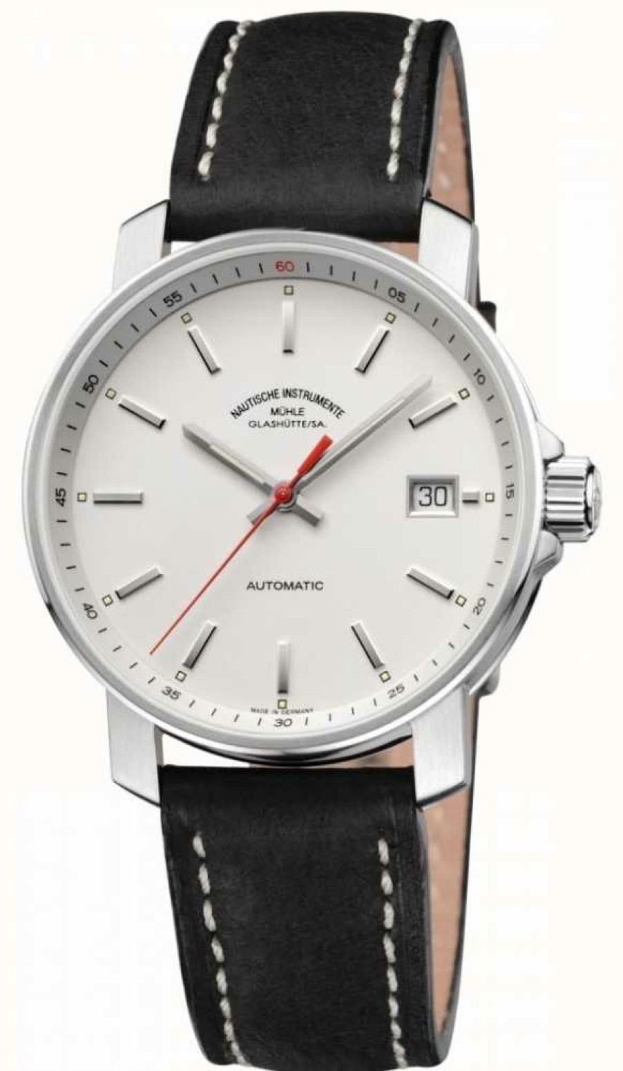 Men'S Muhle Glashutte | Muhle Glashutte 29Er Black Leather Band White Dial