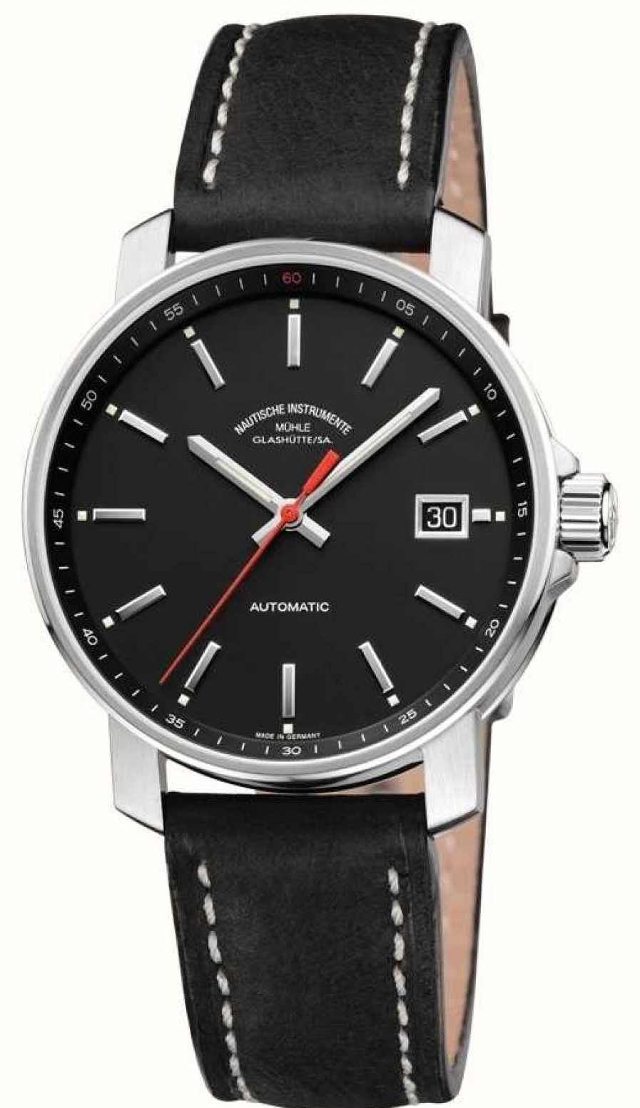 Men'S Muhle Glashutte | Muhle Glashutte 29Er Automatic Watch | Black Leather Strap