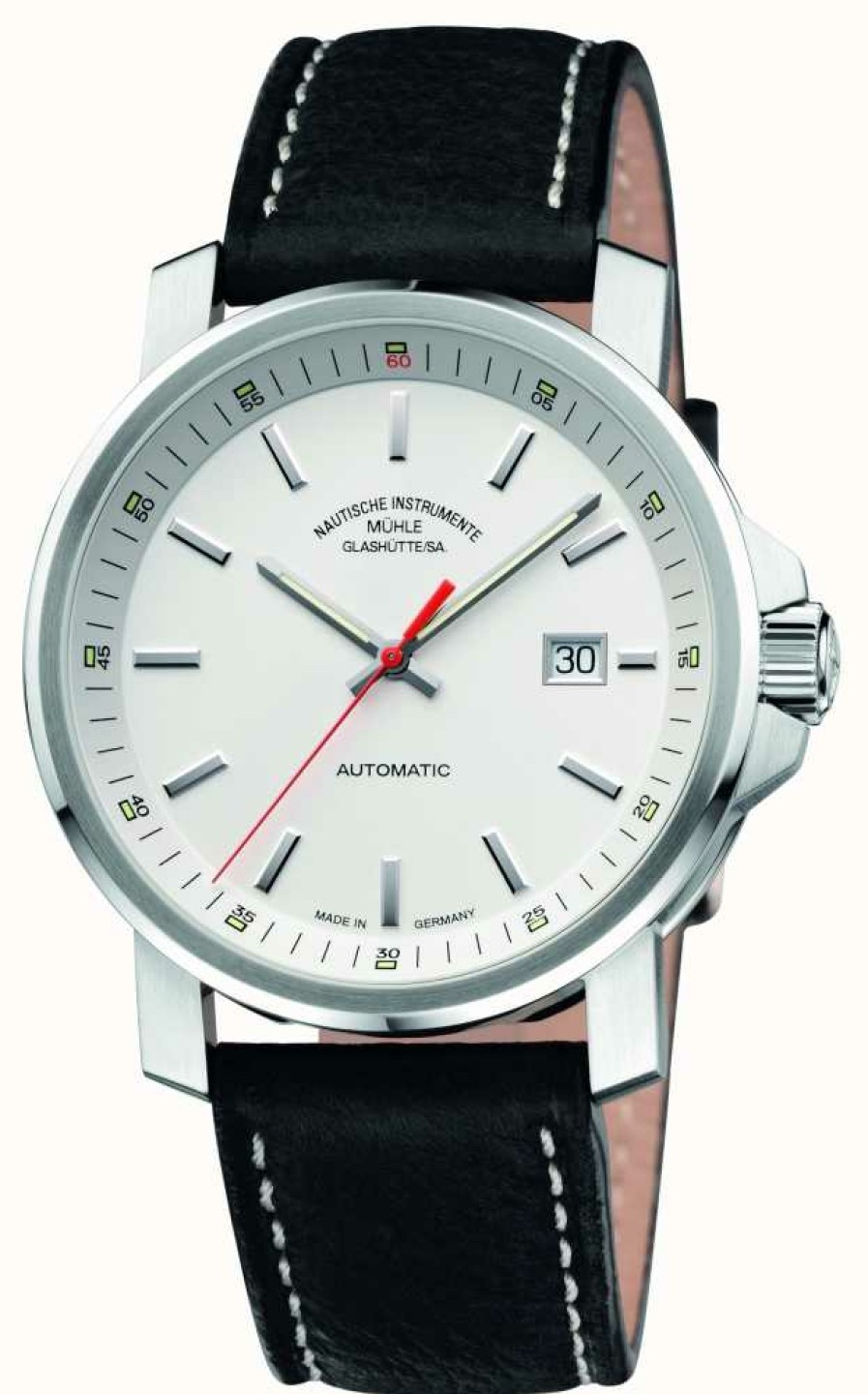 Men'S Muhle Glashutte | Muhle Glashutte 29Er Big Leather Band White Dial