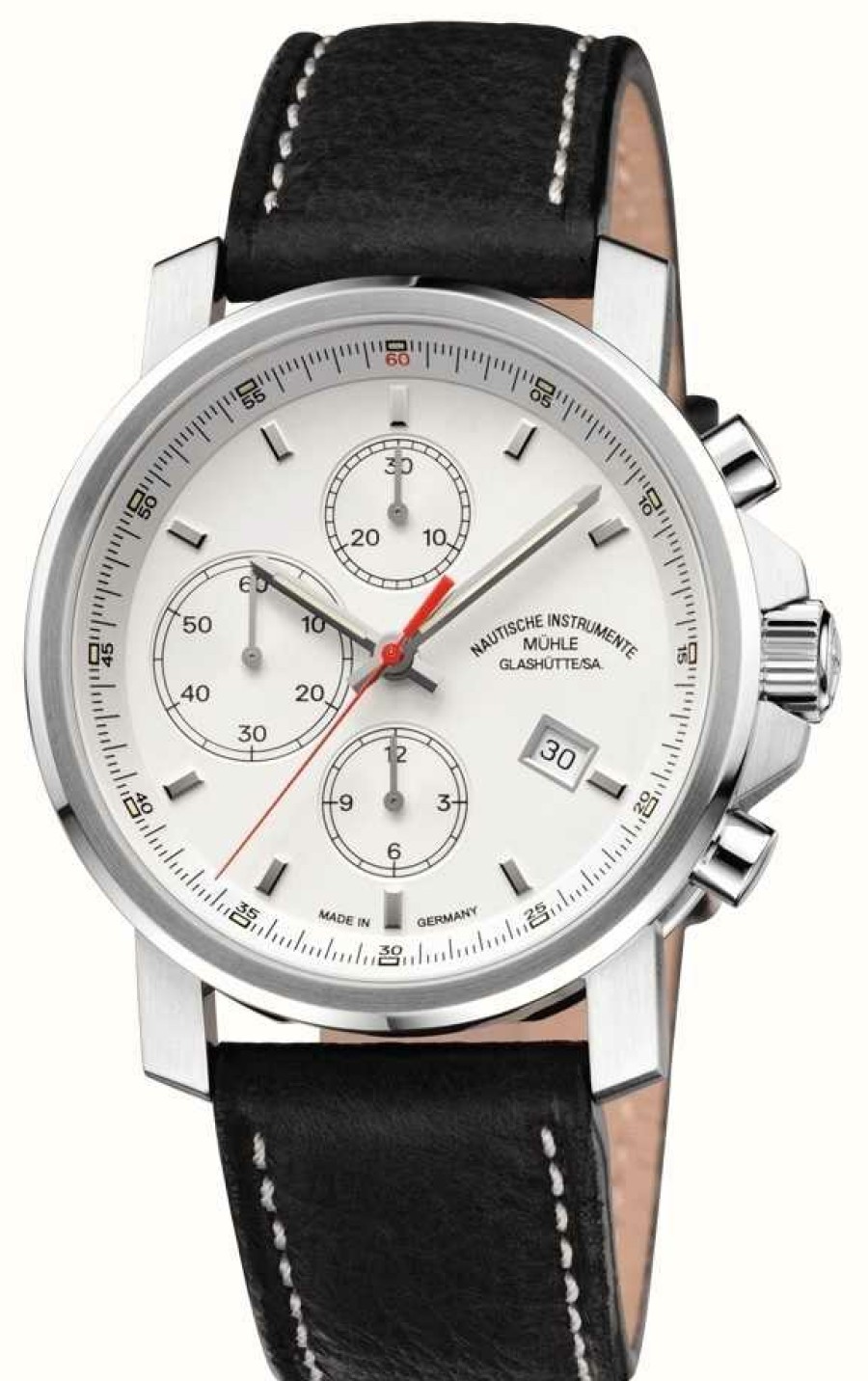 Men'S Muhle Glashutte | Muhle Glashutte 29Er Chronograph Leather Band White Dial