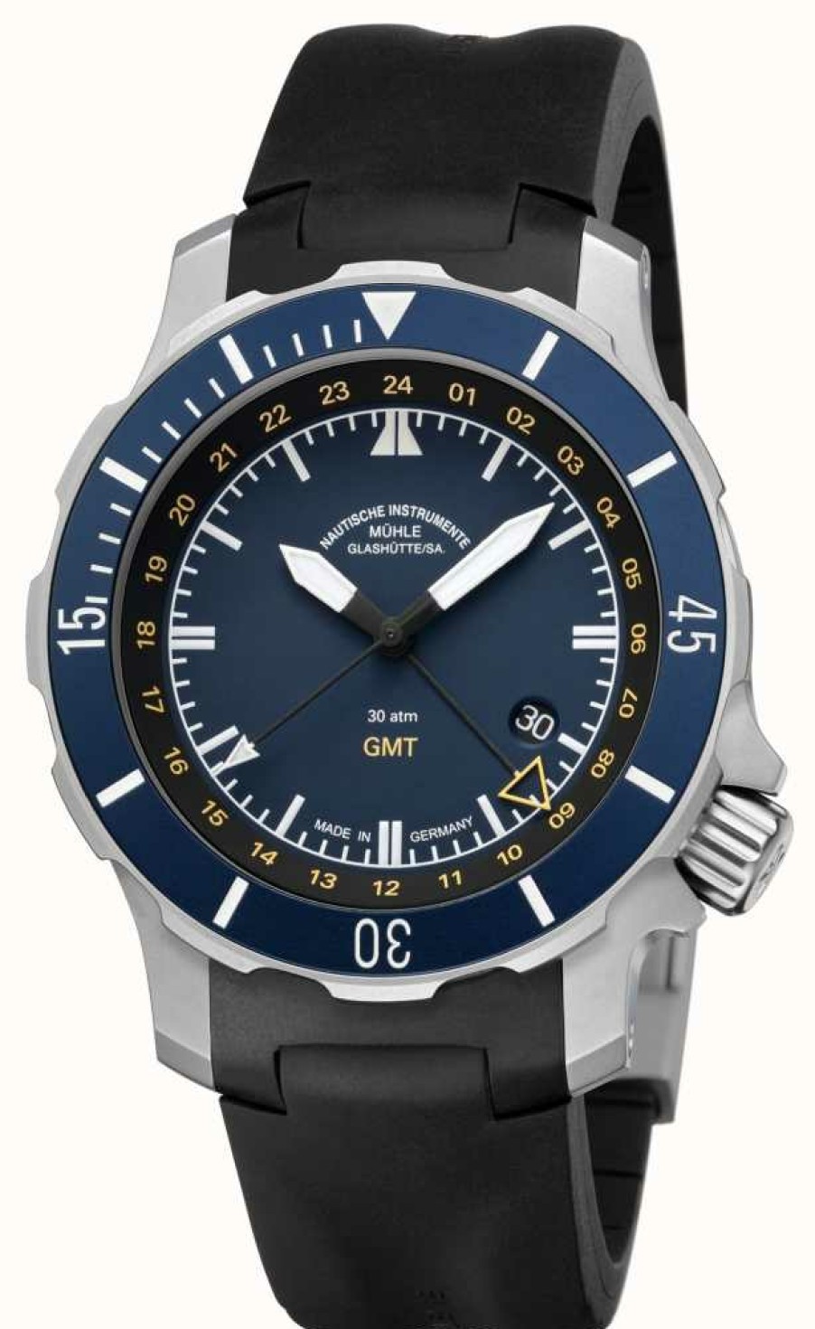 Jewelry Muhle Glashutte | Muhle Glashutte Seebataillon Gmt Indian Rubber Band Blue Dial