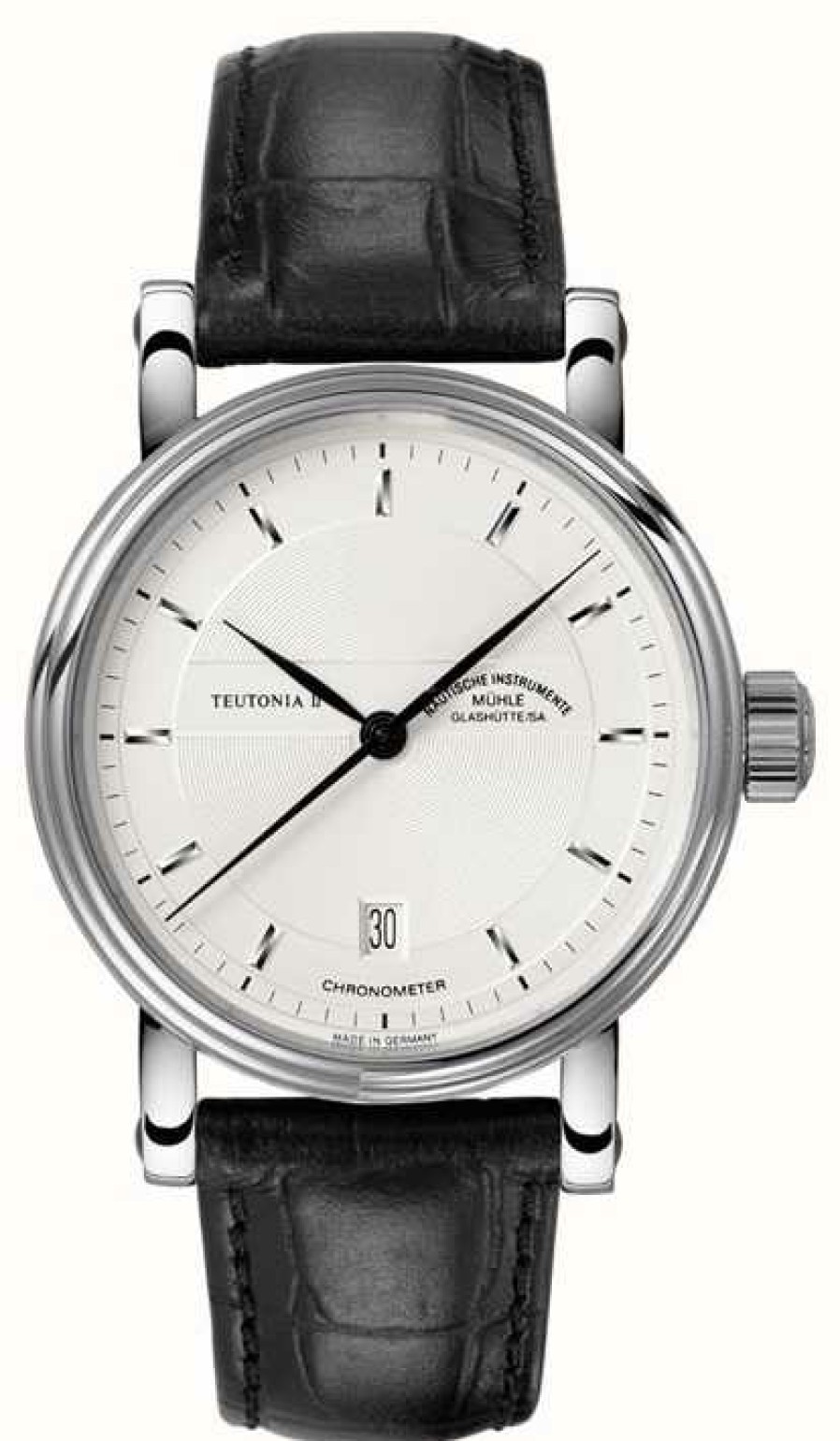 Men'S Muhle Glashutte | Muhle Glashutte Teutonia Ii Chronometer Leather Band Silver Dial