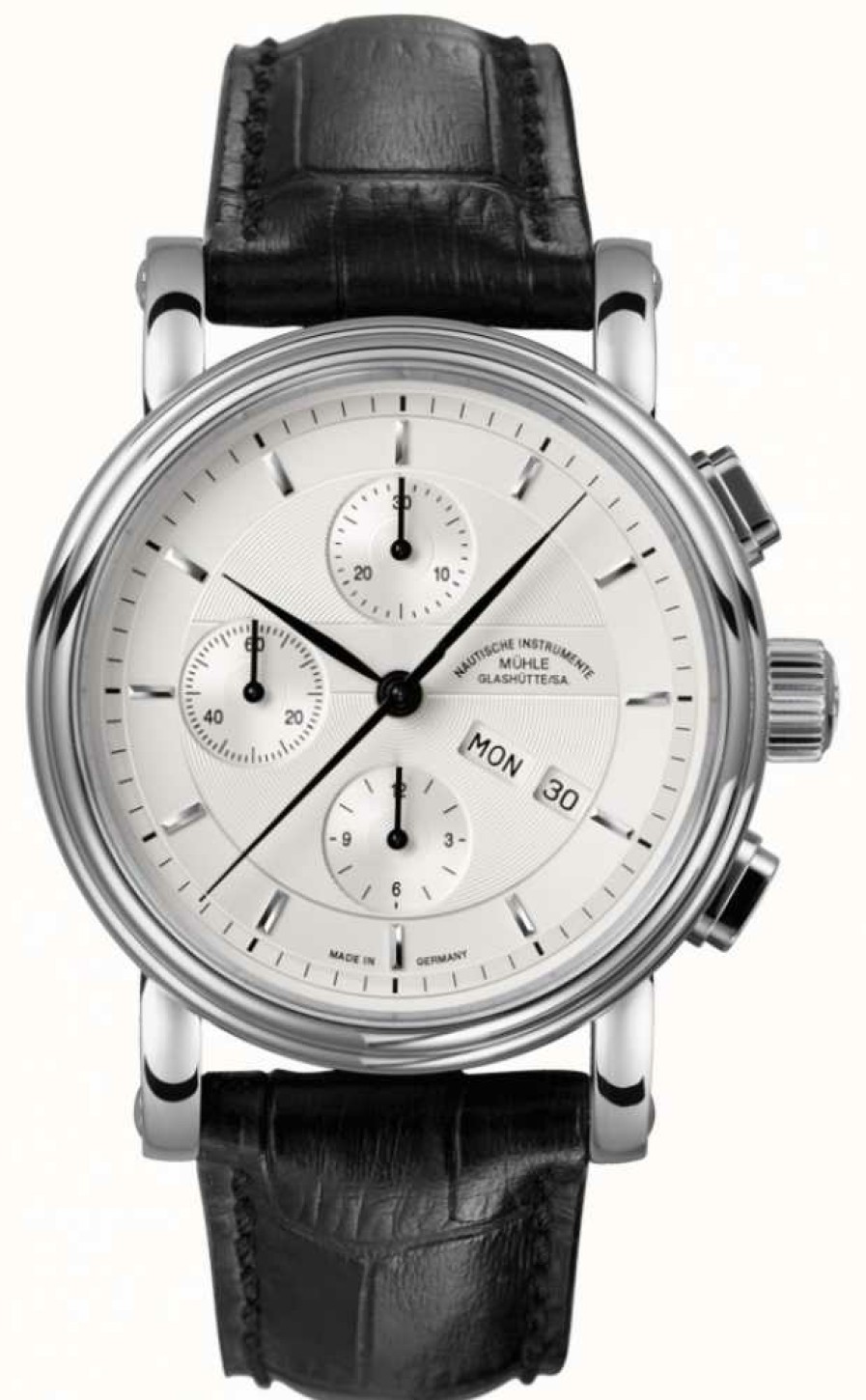 Men'S Muhle Glashutte | Muhle Glashutte Teutonia Ii Chronograph Leather Band Silver Dial